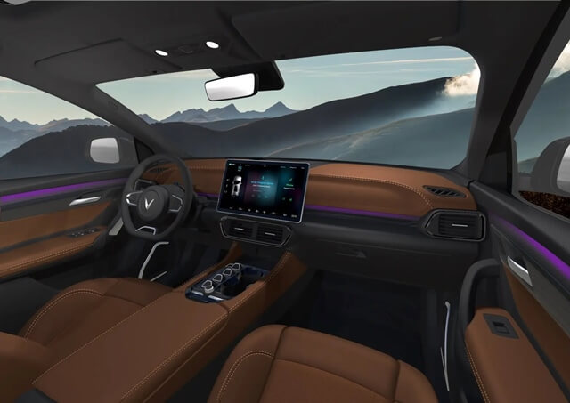 Bên trong nội thất của xe VF32 ấn tượng với hệ thống giải trí thông minh, hiện đại
