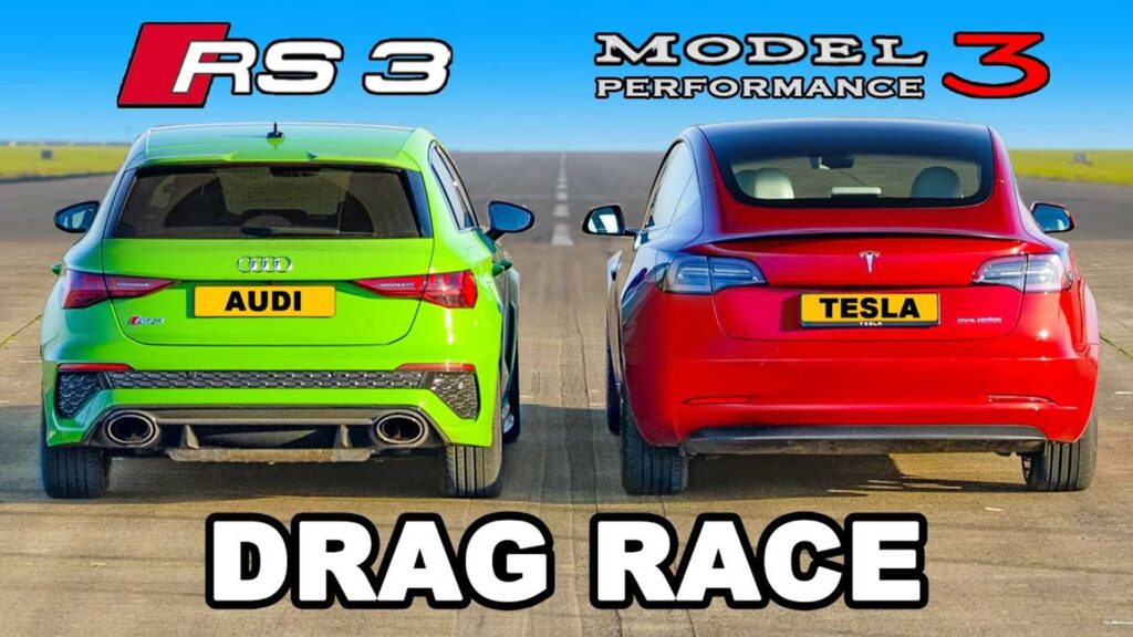 audi rs3 versus tesla model 3 drag race
